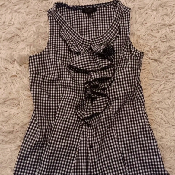 The Limited Tops - The Limited Women's S  Essential Shirt Gingham Ruffle Sleeveless Black White